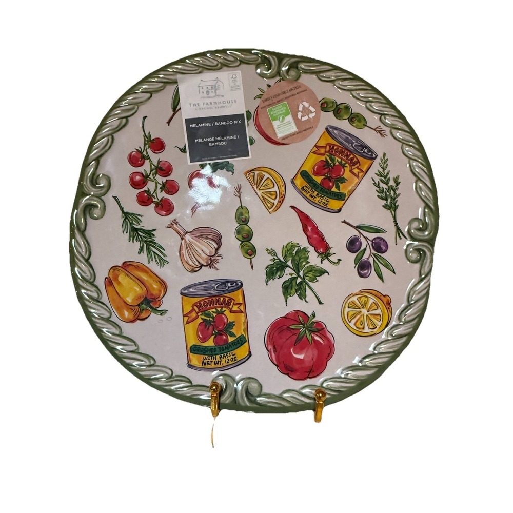 4 Rachel Ashwell Italian Vegetable Dinner Plates Melamine 11" Farmhouse Nonna
